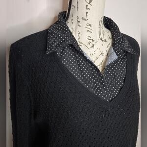 Croft and Barrow Womens 2in1 Collared Sweater Blouse Long Sleeve Open Knit Large